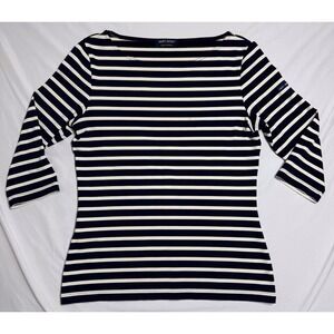 Saint James Meridien Breton Striped Shirt Navy White Made in France Size 6